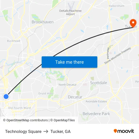 Technology Square to Tucker, GA map