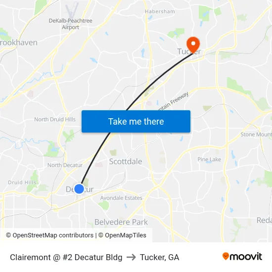 Clairemont @ #2 Decatur Bldg to Tucker, GA map