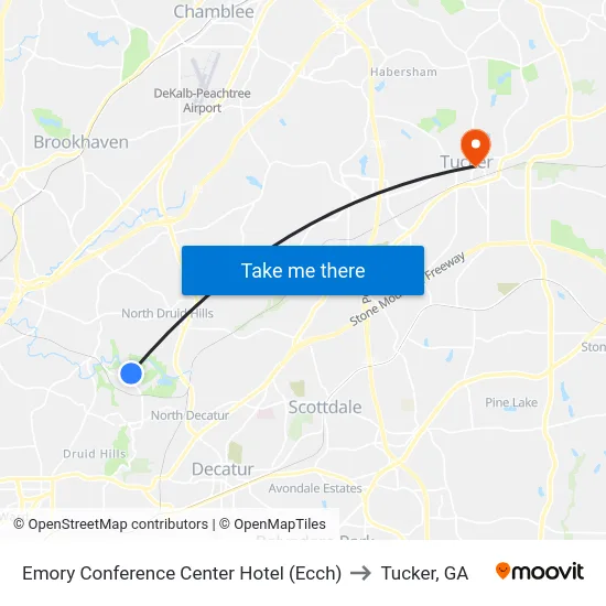 Emory Conference Center Hotel (Ecch) to Tucker, GA map