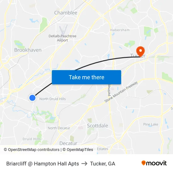 Briarcliff @ Hampton Hall Apts to Tucker, GA map