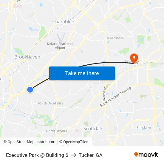 Executive Park @ Building 6 to Tucker, GA map
