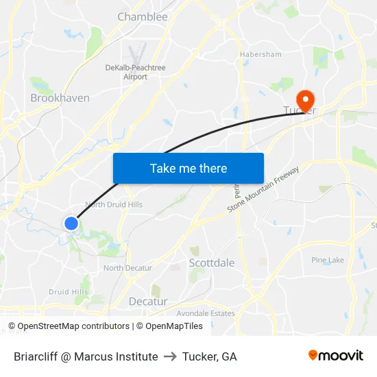 Briarcliff @ Marcus Institute to Tucker, GA map
