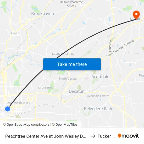 Peachtree Center Ave at John Wesley Dobbs Ave to Tucker, GA map
