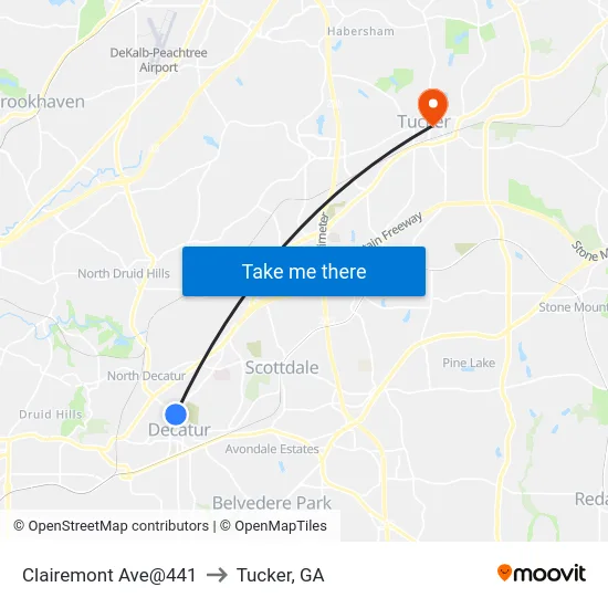 Clairemont Ave@441 to Tucker, GA map