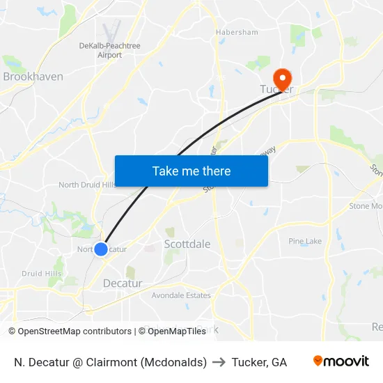 N. Decatur @ Clairmont (Mcdonalds) to Tucker, GA map
