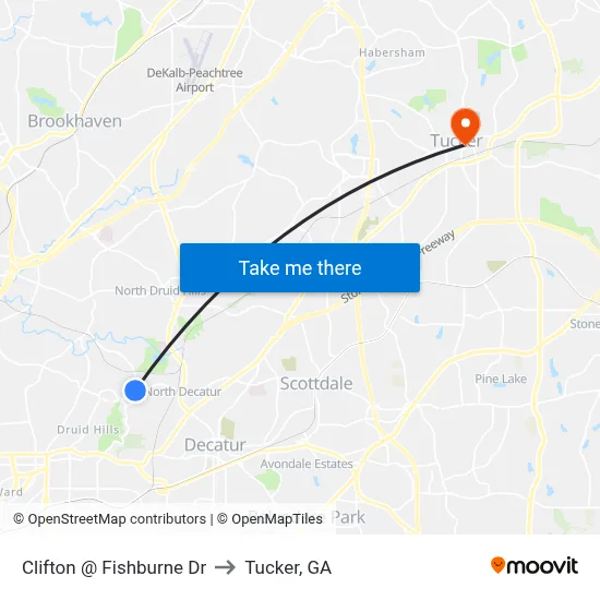 Clifton @ Fishburne Dr to Tucker, GA map