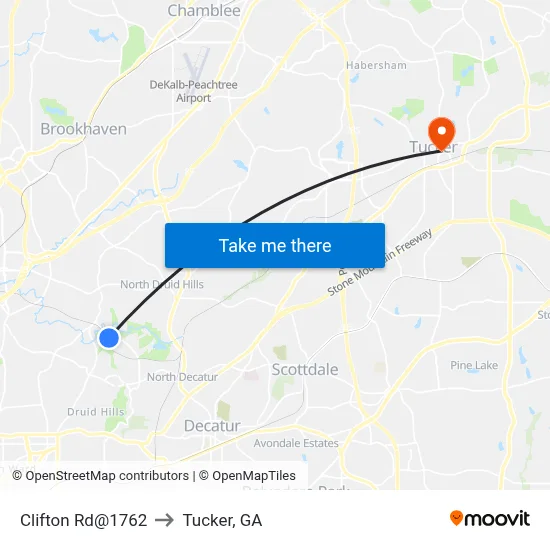 Clifton Rd@1762 to Tucker, GA map
