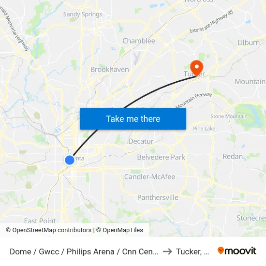 Dome / Gwcc / Philips Arena / Cnn Center to Tucker, GA map