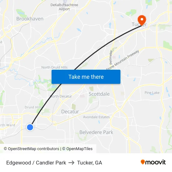 Edgewood / Candler Park to Tucker, GA map