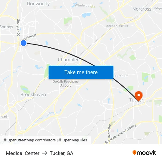 Medical Center to Tucker, GA map