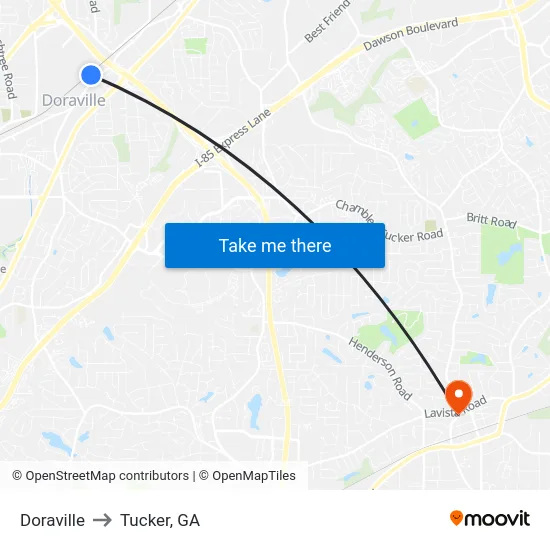 Doraville to Tucker, GA map