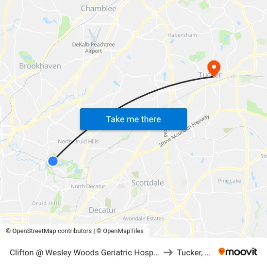 Clifton @ Wesley Woods Geriatric Hospital to Tucker, GA map