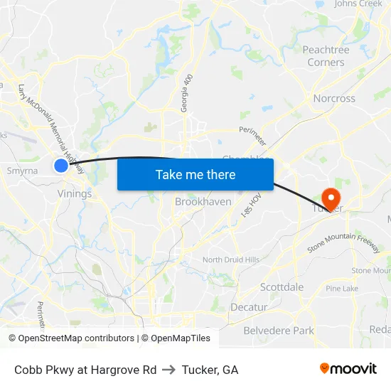 Cobb Pkwy at Hargrove Rd to Tucker, GA map