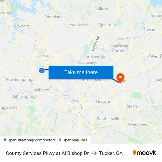 County Services Pkwy at Al Bishop Dr to Tucker, GA map