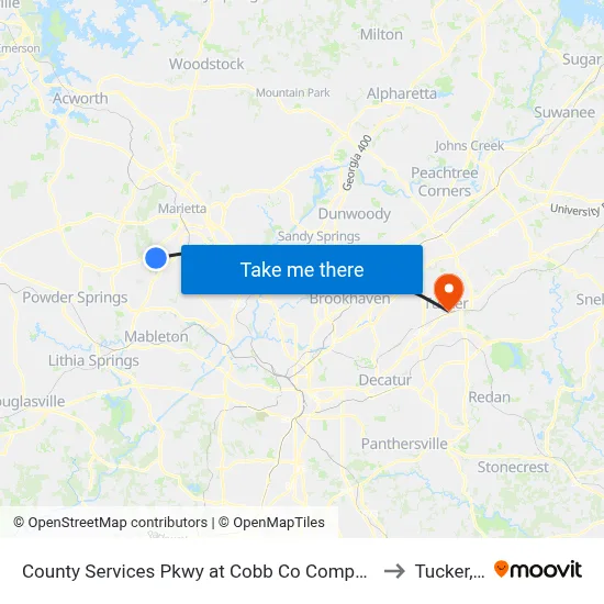 County Services Pkwy at Cobb Co Composting Facilit to Tucker, GA map