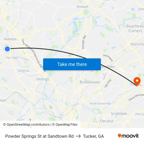 Powder Springs St at Sandtown Rd to Tucker, GA map