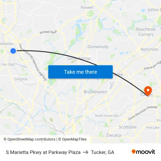 S Marietta Pkwy at Parkway Plaza to Tucker, GA map