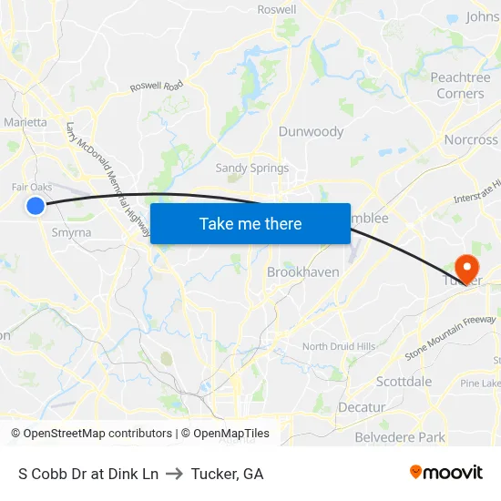 S Cobb Dr at Dink Ln to Tucker, GA map