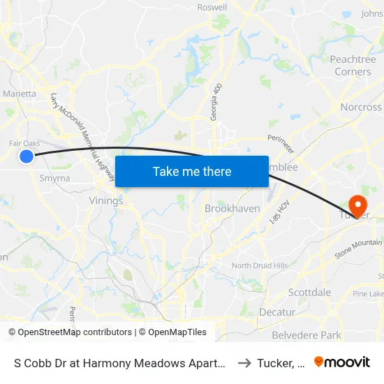 S Cobb Dr at Harmony Meadows Apartments to Tucker, GA map