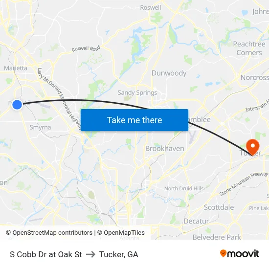 S Cobb Dr at Oak St to Tucker, GA map