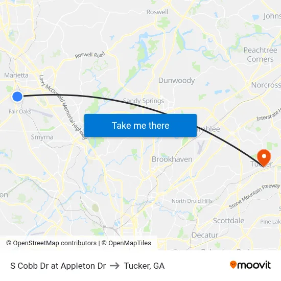 S Cobb Dr at Appleton Dr to Tucker, GA map