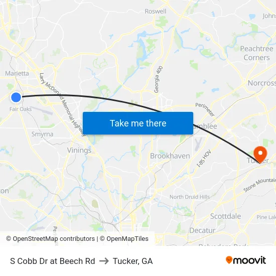 S Cobb Dr at Beech Rd to Tucker, GA map