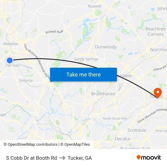 S Cobb Dr at Booth Rd to Tucker, GA map