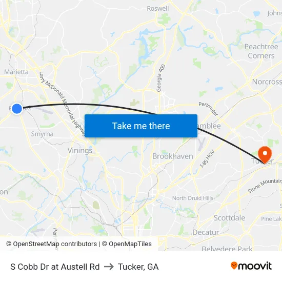 S Cobb Dr at Austell Rd to Tucker, GA map