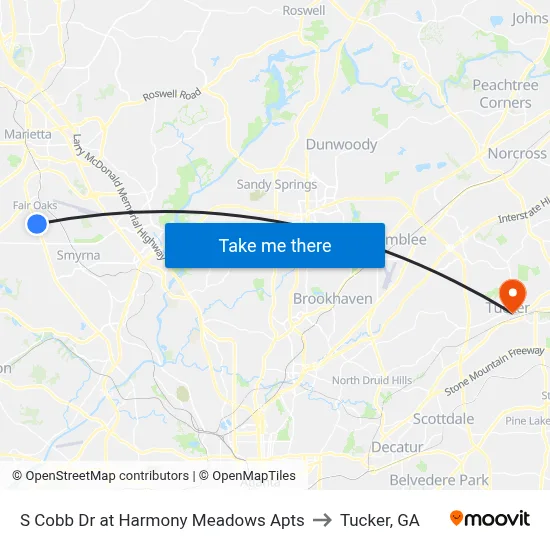 S Cobb Dr at Harmony Meadows Apts to Tucker, GA map