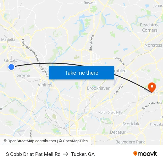 S Cobb Dr at Pat Mell Rd to Tucker, GA map
