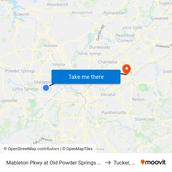Mableton Pkwy at Old Powder Springs Rd to Tucker, GA map