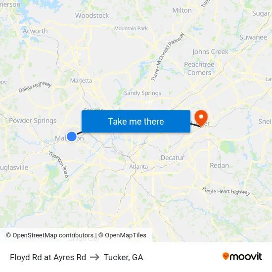 Floyd Rd at Ayres Rd to Tucker, GA map