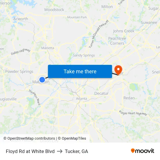 Floyd Rd at White Blvd to Tucker, GA map
