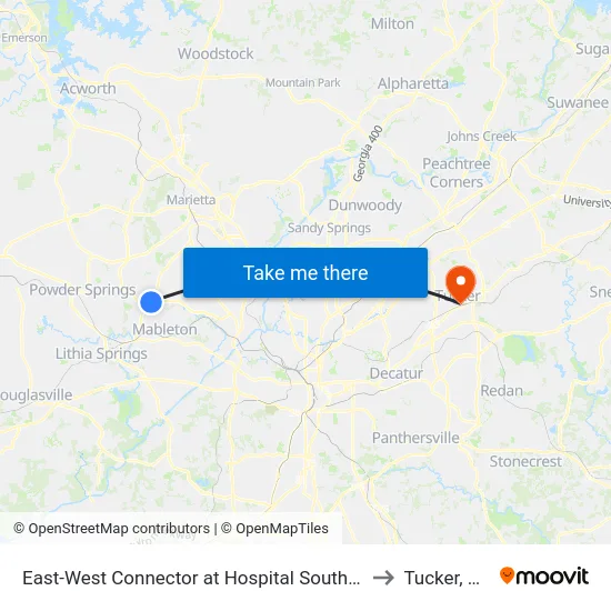 East-West Connector at Hospital South Dr to Tucker, GA map