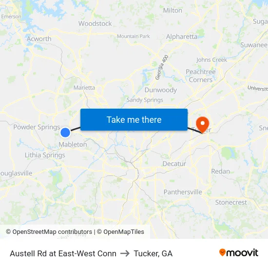 Austell Rd at East-West Conn to Tucker, GA map