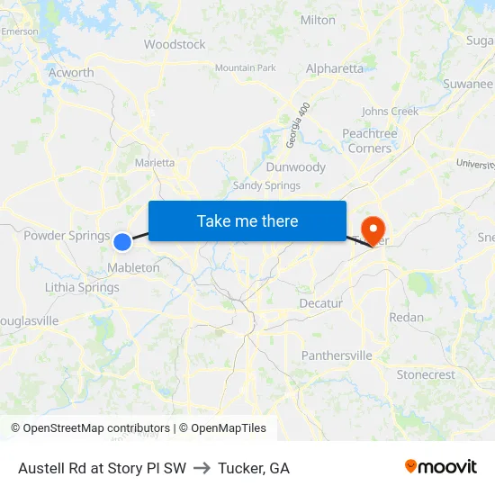 Austell Rd at Story Pl SW to Tucker, GA map