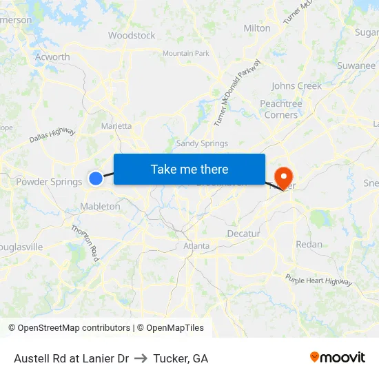 Austell Rd at Lanier Dr to Tucker, GA map