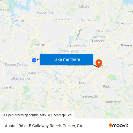Austell Rd at E Callaway Rd to Tucker, GA map
