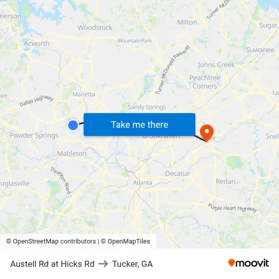 Austell Rd at Hicks Rd to Tucker, GA map