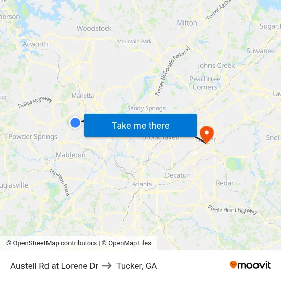 Austell Rd at Lorene Dr to Tucker, GA map