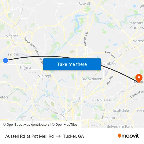 Austell Rd at Pat Mell Rd to Tucker, GA map