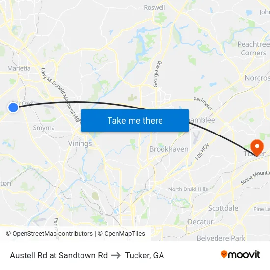 Austell Rd at Sandtown Rd to Tucker, GA map