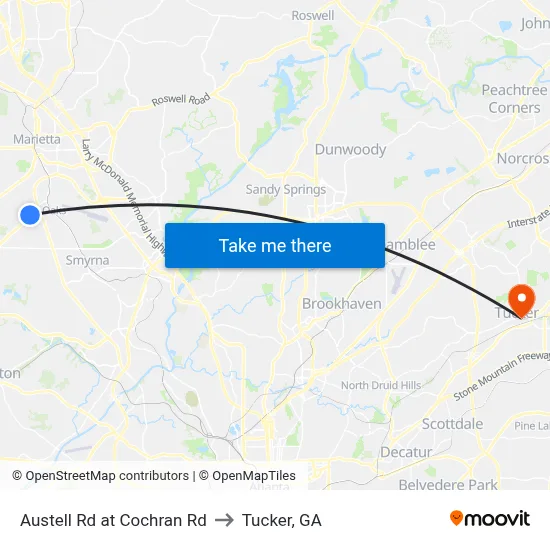 Austell Rd at Cochran Rd to Tucker, GA map