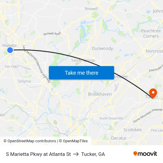 S Marietta Pkwy at Atlanta St to Tucker, GA map