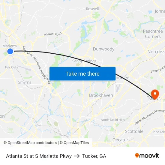 Atlanta St at S Marietta Pkwy to Tucker, GA map