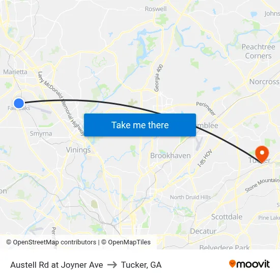 Austell Rd at Joyner Ave to Tucker, GA map
