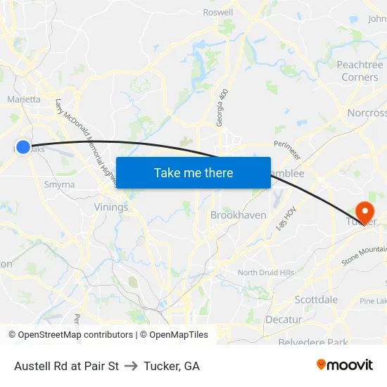Austell Rd at Pair St to Tucker, GA map