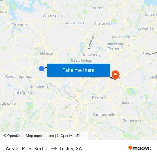 Austell Rd at Kurt Dr to Tucker, GA map