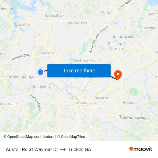 Austell Rd at Waymar Dr to Tucker, GA map