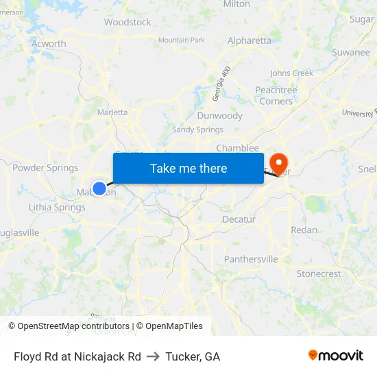 Floyd Rd at Nickajack Rd to Tucker, GA map
